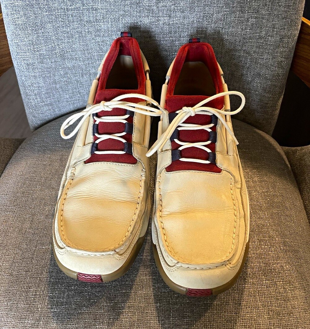 Cole Haan Men’s Boat Shoes Size 10 Beige Leather Lace-Up Rubber Sole